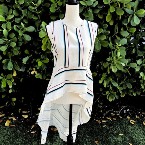 English Factory Dramatic Sleeveless High Low Poplin Striped Shirt M - Picture 4 of 15